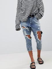 kingpins cropped boyfriend jean with extreme distressing