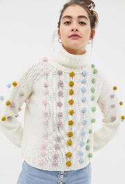 Hand Knitted Multicoloured Pom Jumper