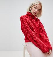 hand knitted roll neck cable jumper