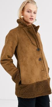 Shearling Jacket With Borg Trims Brown