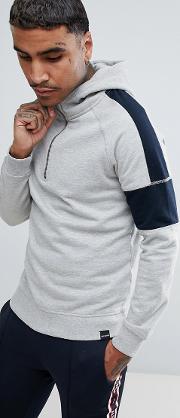 half zip hoodie with arm stripe
