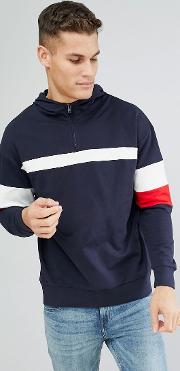 hoodie with half zip and colour blocking