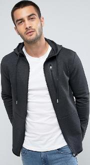 zip hoodie with tech pocket details