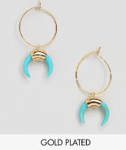 gold hoop cresent earrings  turquoise