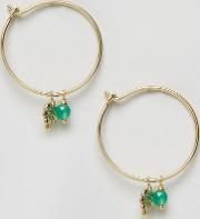 palm leaf & bead charm hoop earrings