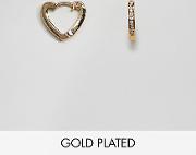 pave gold plated heart huggie hoop earrings