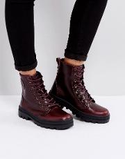 Pallabosse Regal Burgandy Leather Flat Ankle Boots