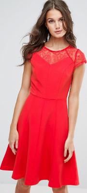 lace detail fluted swing dress