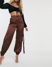 High Waisted Cargo Trousers With Utility Detail