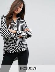 wrap front relaxed shirt in wide stripe