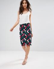 embroidered floral pencil skirt