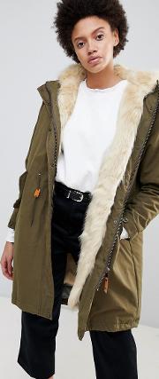 Connie Military Parka Coat With Faux Fur Lining