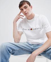 t shirt with embroidered sport box logo in white