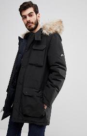 lexington insulated parka jacket faux fur trim hooded  black