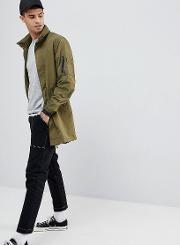 pancho long nylon concealed hood parka jacket in green