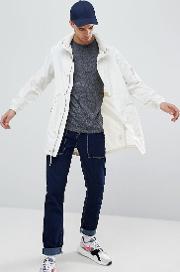 pancho long nylon concealed hood parka jacket in white