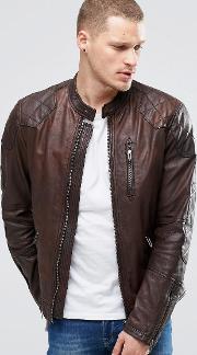 pepe goldborne leather jacket padded shoulder brown