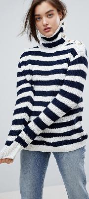 stripe funnel neck wool blend jumper