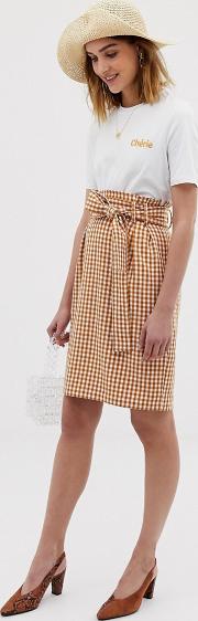 Paperbag Waist Check Mini Skirt