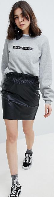 paperbag waist leather look mini skirt