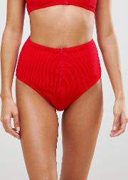 textured zip front high waisted bikini bottoms