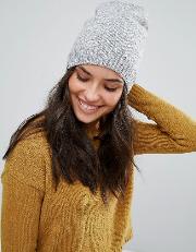 Fleece Lined Knit Marled Beanie Hat  Heather Grey