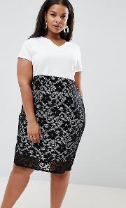 midi pencil dress with lace skirt
