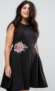 Skater Dress With Floral Embroidery
