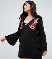 tunic dress with floral embroidery