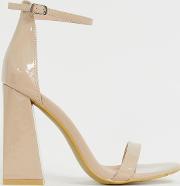 Nude Patent High Block Heel Strappy Sandal