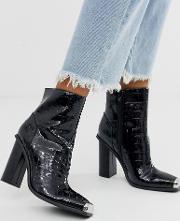Serve Heeled Ankle Boots With Toe Cap