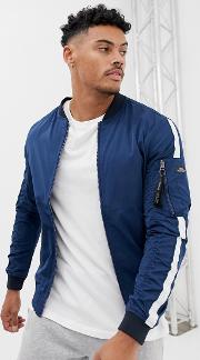 bomber jacket in navy with side stripe