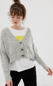 Cropped Button Detail Cardigan