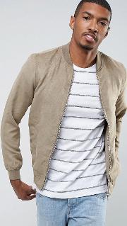 faux suede bomber jacket in stone