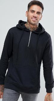 half zip hoodie in black