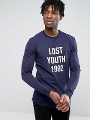 sweatshirt with lost youth slogan in navy