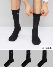 3 Pack Regular Crew Socks In Black 7312200