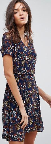 floral short sleeve skater dress