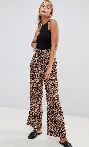 leopard print paperbag waist wide leg trousers
