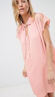 shift dress with lace insert