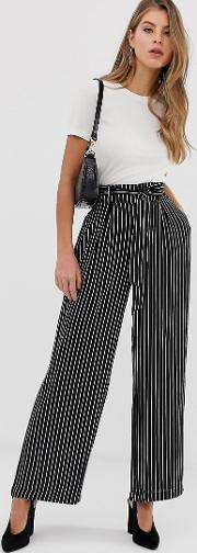 Stripe Belted Palazzo Trousers