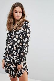 Piped Floral Shirt Dress