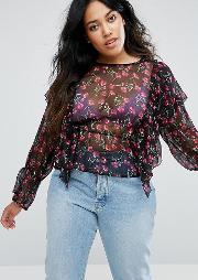 Frilled Long Sleeve Floral Blouse
