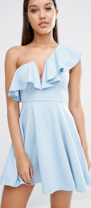 london plunge ruffle skater dress ice blue