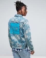 denim jacket in marble wash with back print