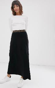 Maxi Skirt With Leopard Waist Band