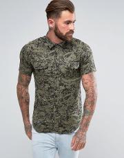 regular fit short sleeve leaf print shirt