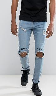 Of 66 Stone Wash Skinny Jeans With Blown Out Knees And Embroidery