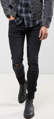 Of 66 Washed Black Skinny Jeans With Turn Up Embroidered Hem