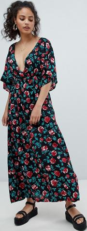 kimono sleeve floral maxi dress